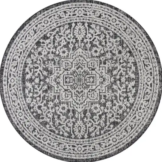 6' Gray And Black Round Medallion Indoor Outdoor Area Rug Photo 3