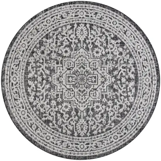 8' Gray And Black Round Medallion Indoor Outdoor Area Rug Photo 3