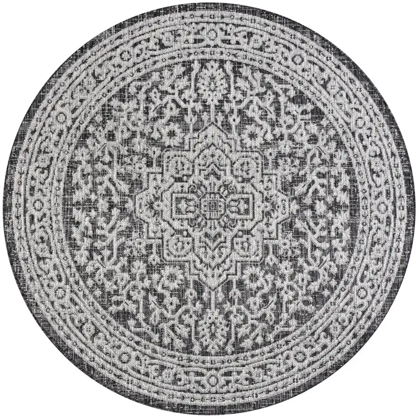 8' Gray And Black Round Medallion Indoor Outdoor Area Rug Photo 3
