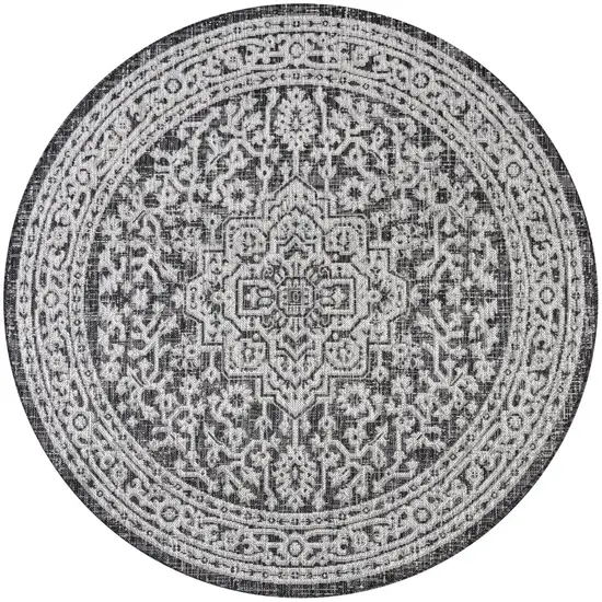8' Gray And Black Round Medallion Indoor Outdoor Area Rug Photo 1