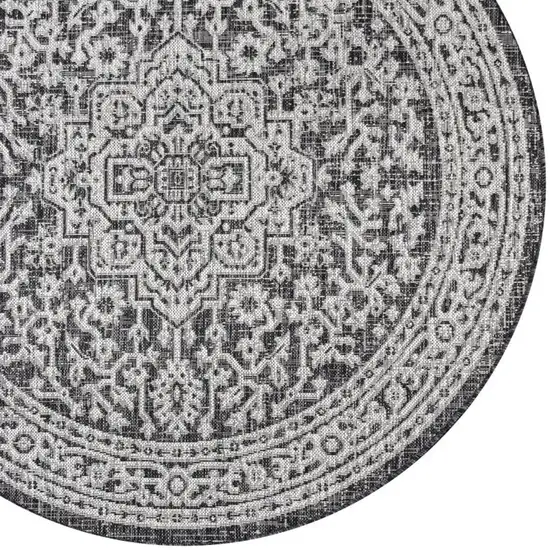 9' Gray And Black Round Medallion Indoor Outdoor Area Rug Photo 2