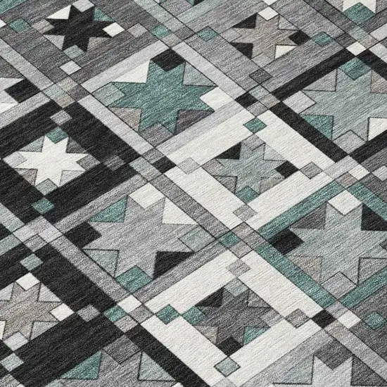 8' Gray And Black Round Patchwork Washable Indoor Outdoor Area Rug Photo 6