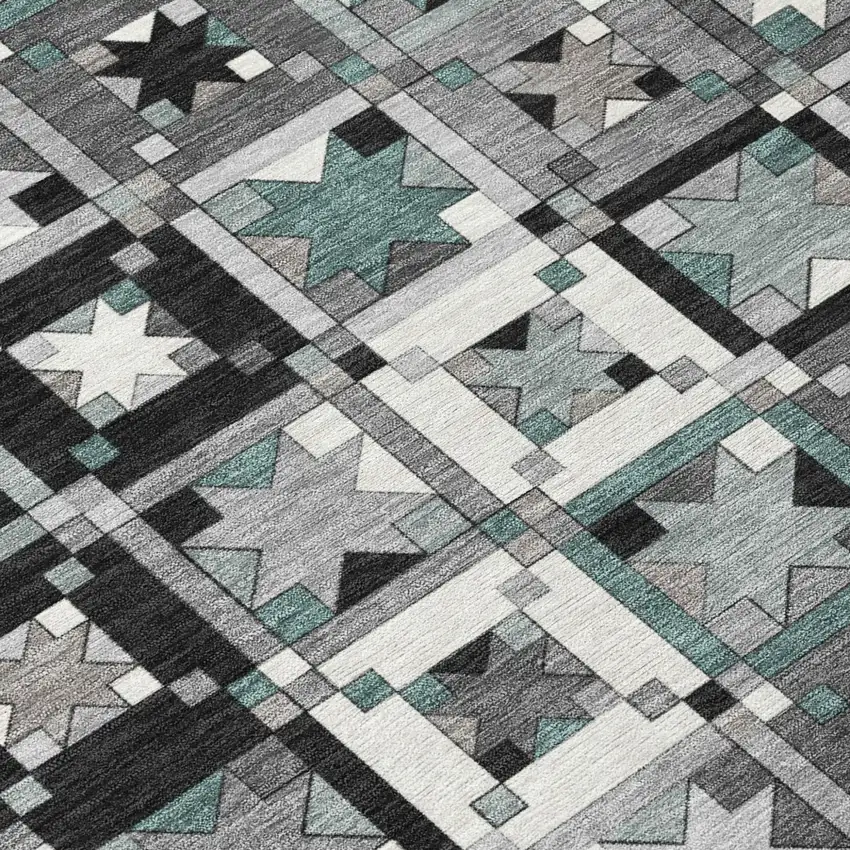 8' Gray And Black Round Patchwork Washable Indoor Outdoor Area Rug Photo 6