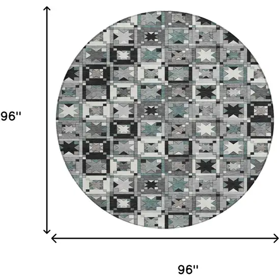 8' Gray And Black Round Patchwork Washable Indoor Outdoor Area Rug Photo 7