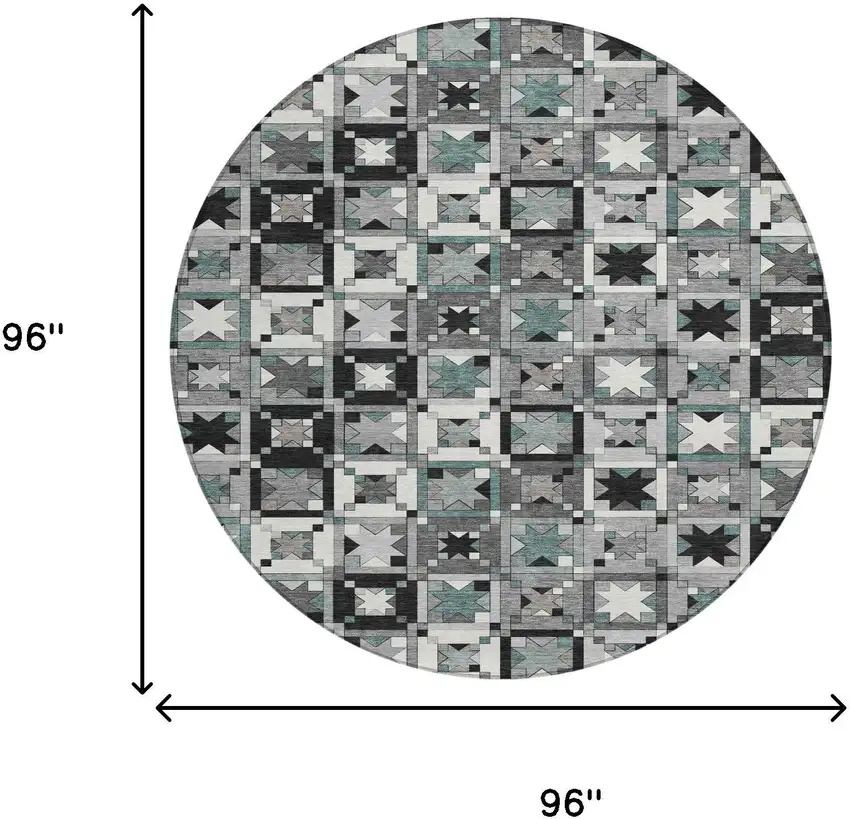 8' Gray And Black Round Patchwork Washable Indoor Outdoor Area Rug Photo 7