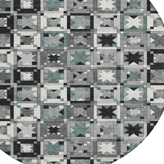 8' Gray And Black Round Patchwork Washable Indoor Outdoor Area Rug Photo 3