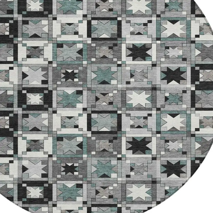 8' Gray And Black Round Patchwork Washable Indoor Outdoor Area Rug Photo 3