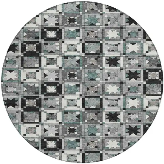 8' Gray And Black Round Patchwork Washable Indoor Outdoor Area Rug Photo 4