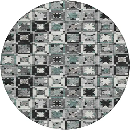 8' Gray And Black Round Patchwork Washable Indoor Outdoor Area Rug Photo 2