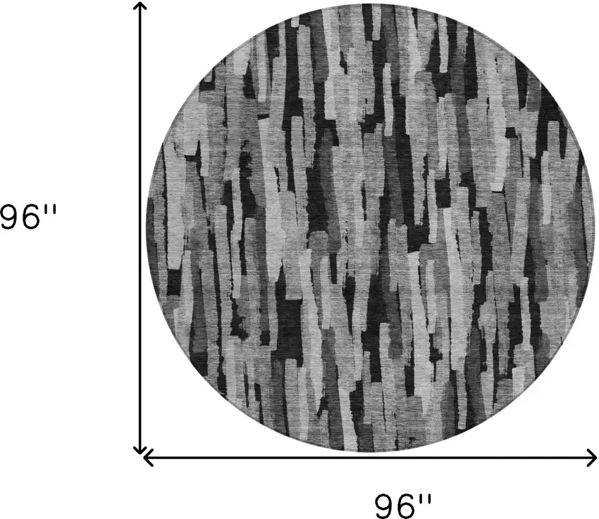 8' Gray And Black Round Striped Washable Indoor Outdoor Area Rug Photo 9
