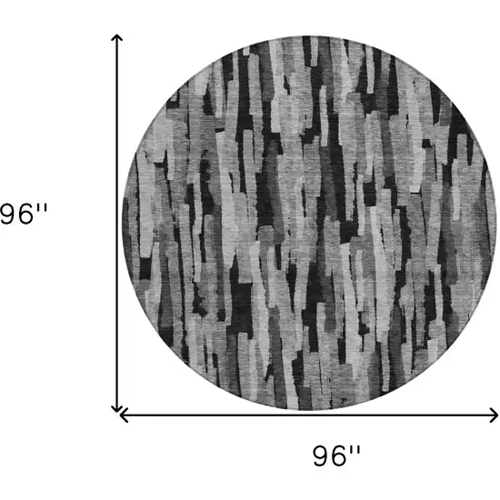 8' Gray And Black Round Striped Washable Indoor Outdoor Area Rug Photo 9