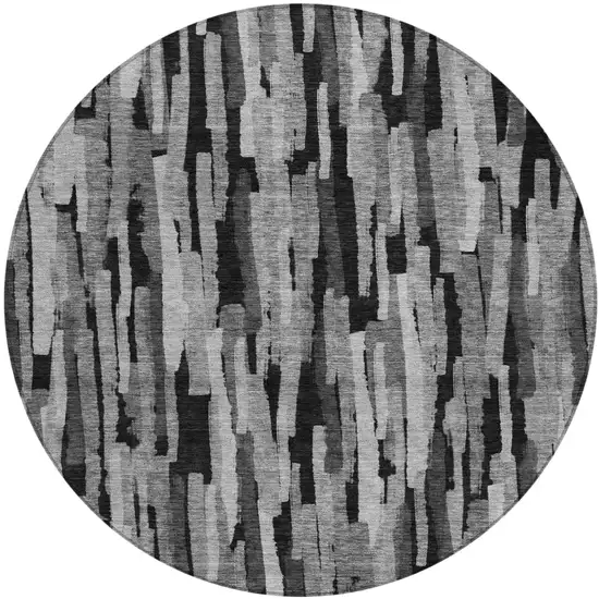 8' Gray And Black Round Striped Washable Indoor Outdoor Area Rug Photo 2