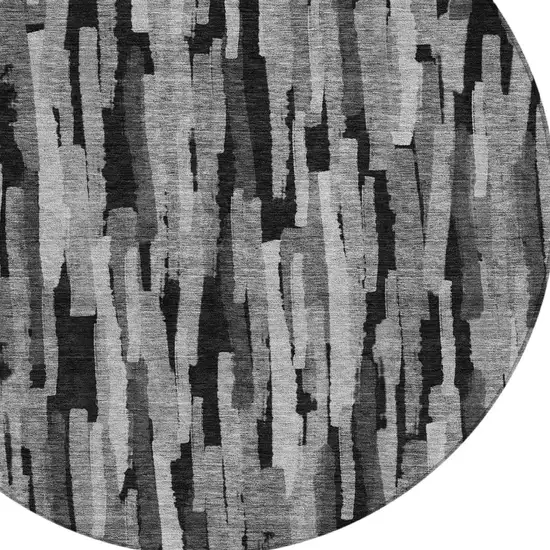 8' Gray And Black Round Striped Washable Indoor Outdoor Area Rug Photo 5
