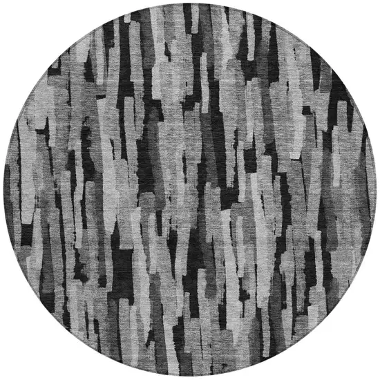 8' Gray And Black Round Striped Washable Indoor Outdoor Area Rug Photo 6