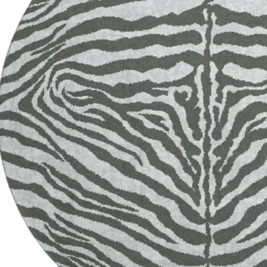 8' Gray And Black Round Zebra Print Washable Indoor Outdoor Area Rug Photo 4