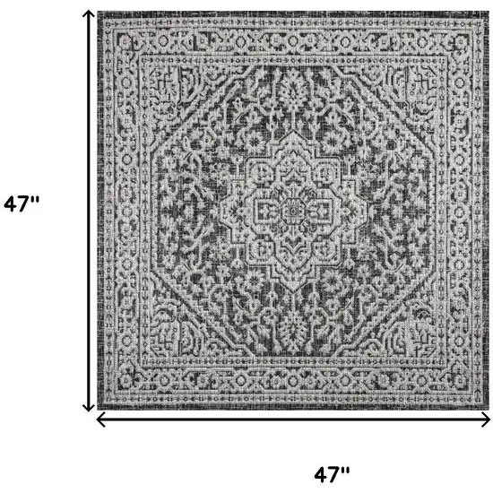4' Gray And Black Square Medallion Indoor Outdoor Area Rug Photo 8