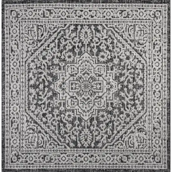 8' Gray And Black Square Medallion Indoor Outdoor Area Rug Photo 1