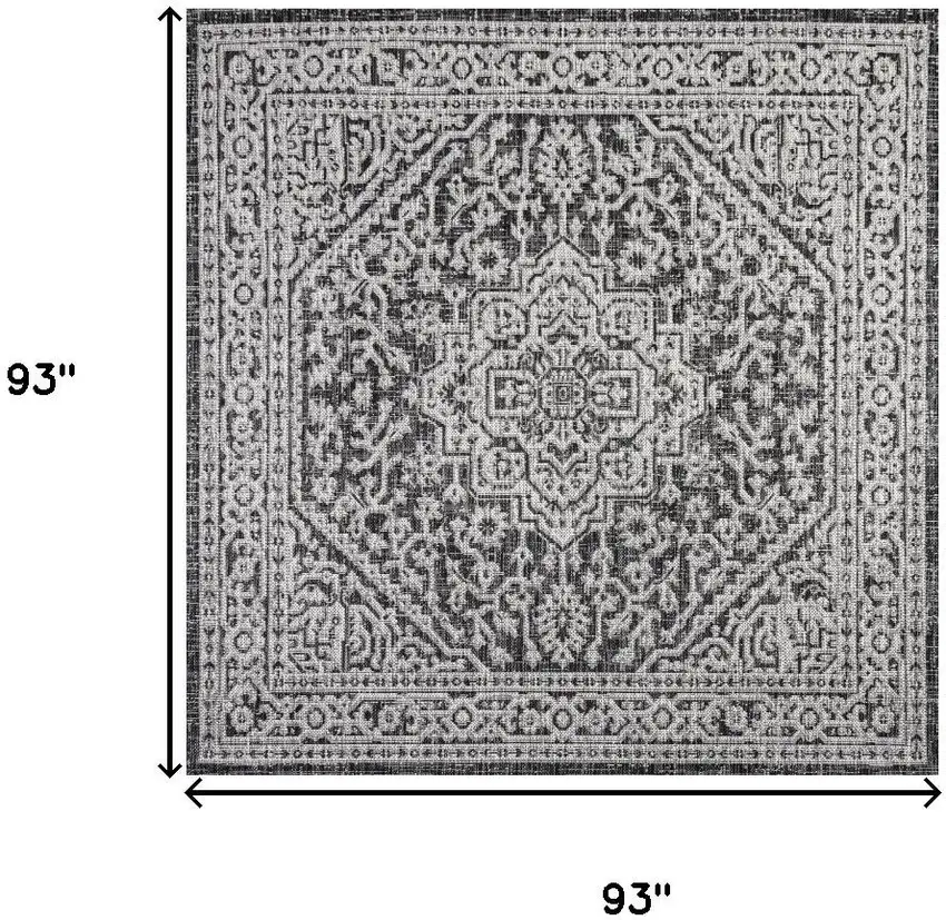 8' Gray And Black Square Medallion Indoor Outdoor Area Rug Photo 8