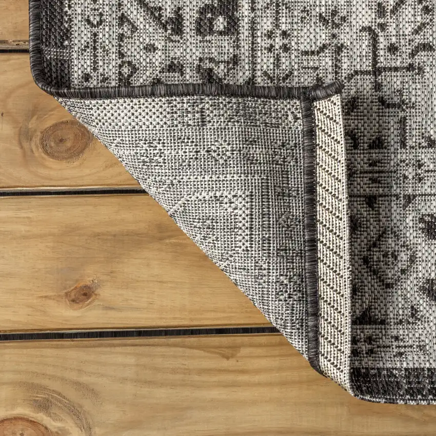 9' Gray And Black Square Medallion Indoor Outdoor Area Rug Photo 7