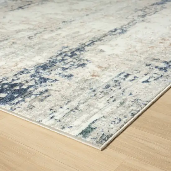 8' Gray And Blue Abstract Distressed Runner Rug Photo 5