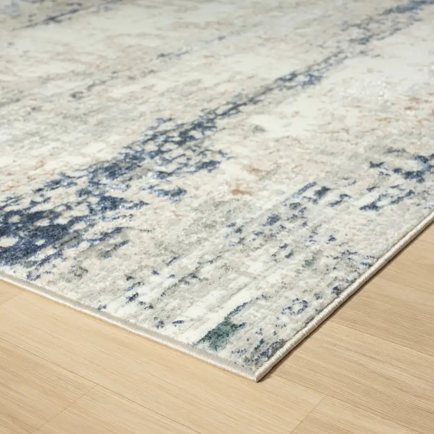 8' Gray And Blue Abstract Distressed Runner Rug Photo 5