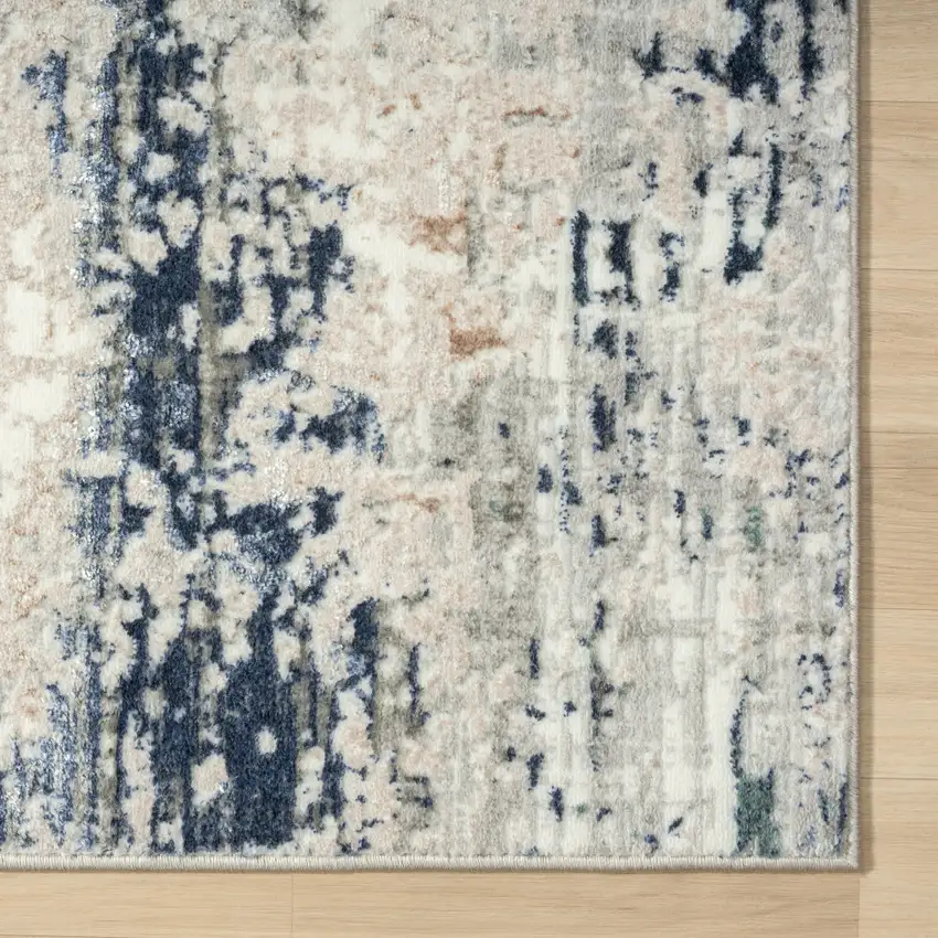 8' Gray And Blue Abstract Distressed Runner Rug Photo 7