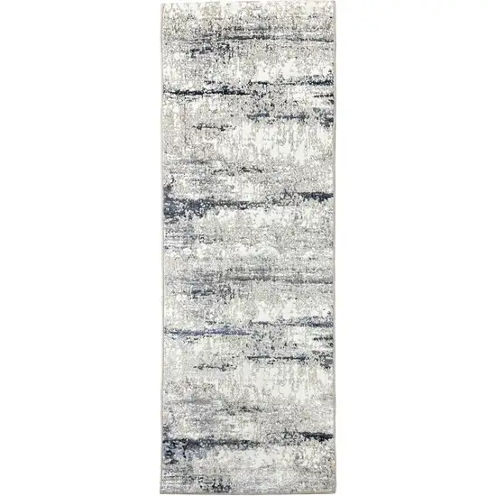 8' Gray And Blue Abstract Distressed Runner Rug Photo 2