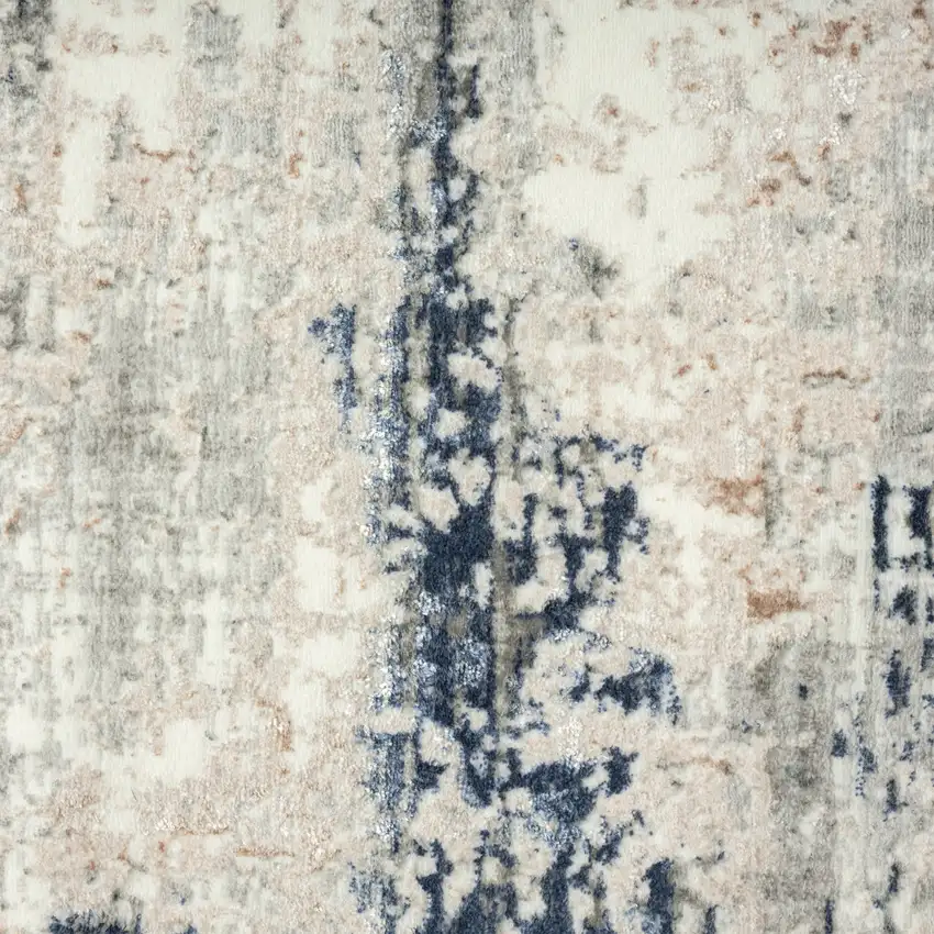 8' Gray And Blue Abstract Distressed Runner Rug Photo 9