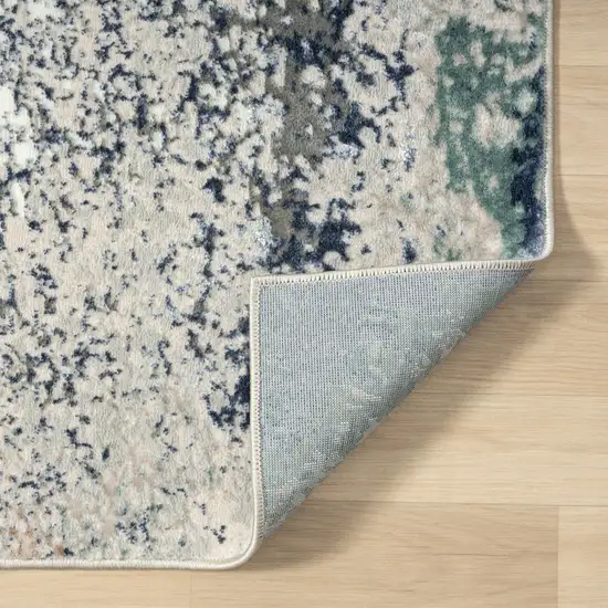 8' Gray And Blue Abstract Distressed Runner Rug Photo 8