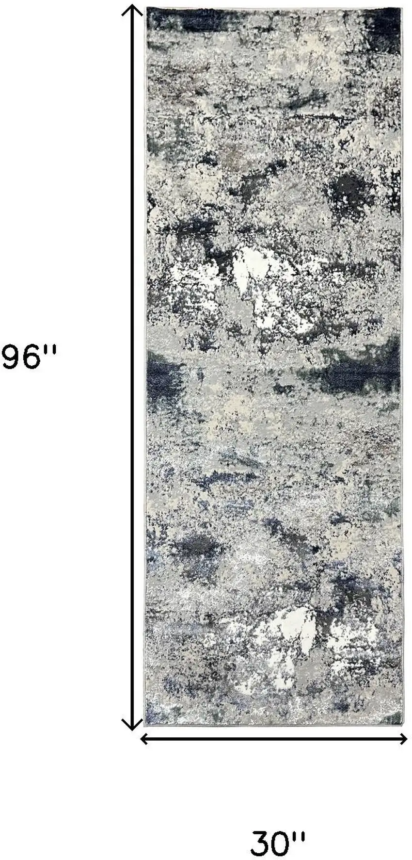 8' Gray And Blue Abstract Distressed Runner Rug Photo 3