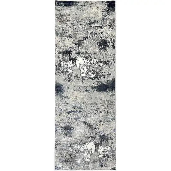 8' Gray And Blue Abstract Distressed Runner Rug Photo 2