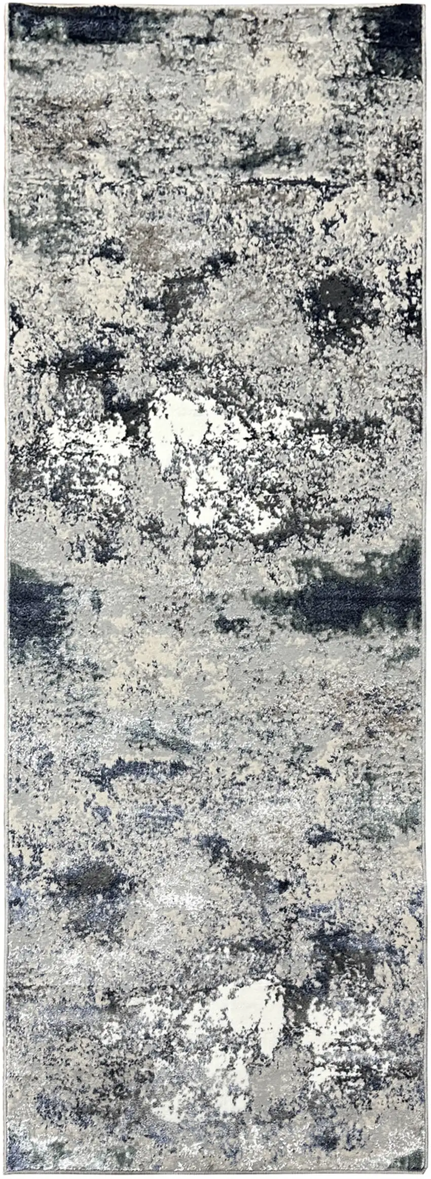 8' Gray And Blue Abstract Distressed Runner Rug Photo 2