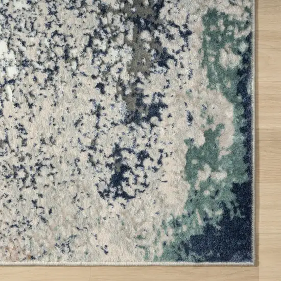 8' Gray And Blue Abstract Distressed Runner Rug Photo 7