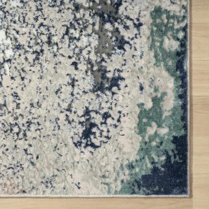 8' Gray And Blue Abstract Distressed Runner Rug Photo 7