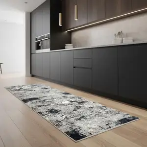 Photo of 8' Gray And Blue Abstract Distressed Runner Rug