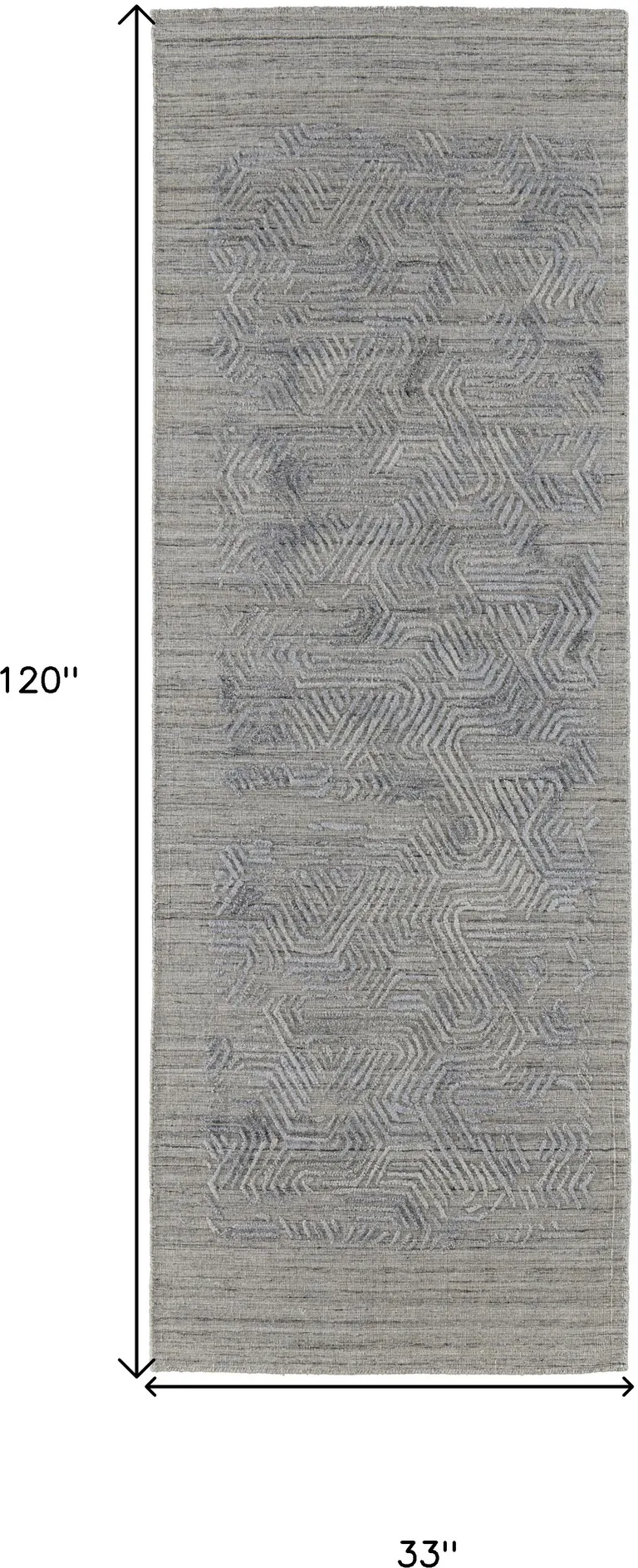 10' Gray And Blue Abstract Hand Woven Runner Rug Photo 5