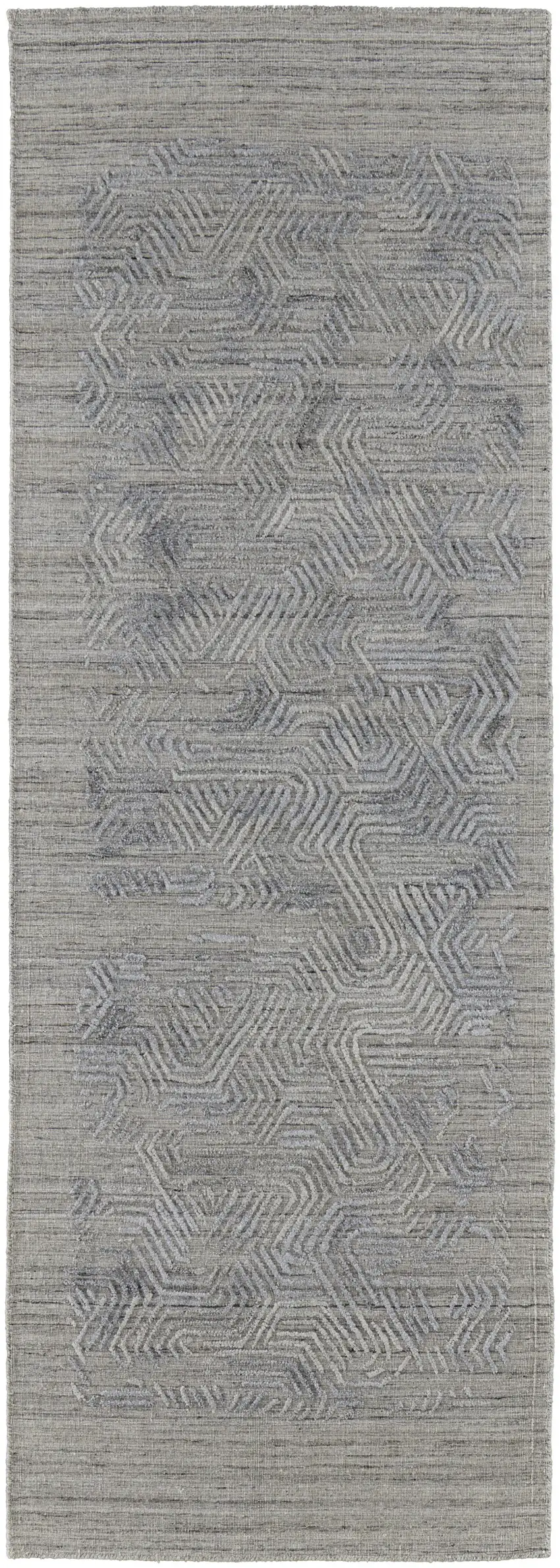 10' Gray And Blue Abstract Hand Woven Runner Rug Photo 1