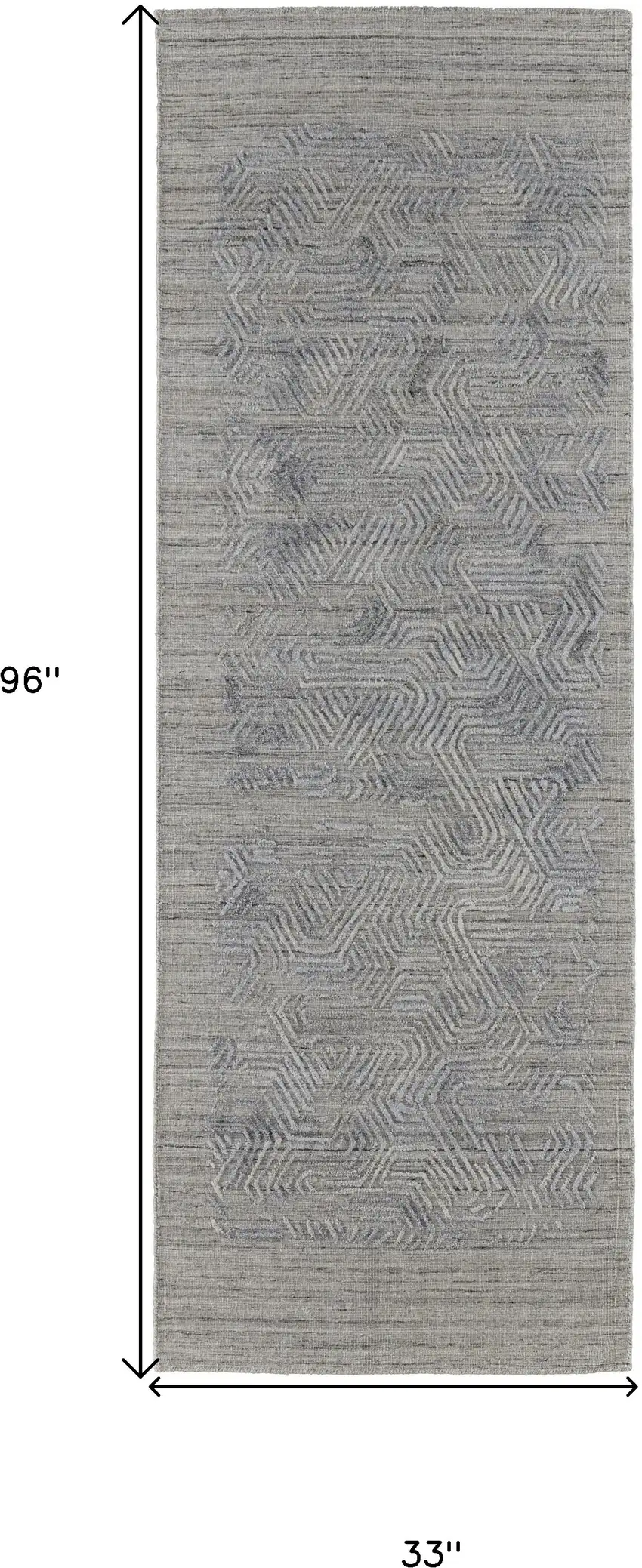 8' Gray And Blue Abstract Hand Woven Runner Rug Photo 7