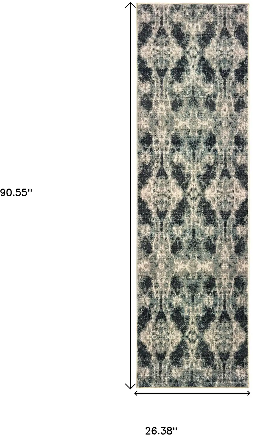 8' Gray And Blue Abstract Runner Rug Photo 3