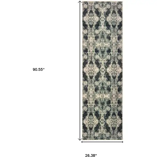 8' Gray And Blue Abstract Runner Rug Photo 3