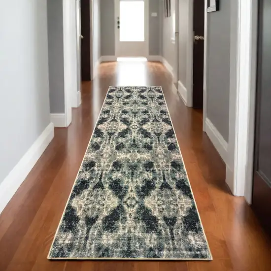 8' Gray And Blue Abstract Runner Rug Photo 1