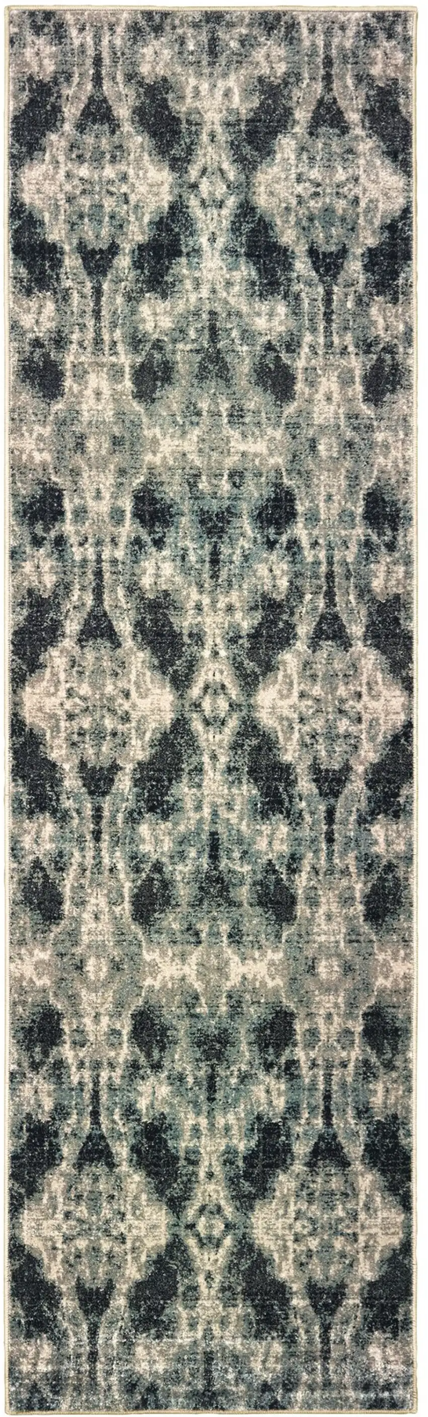 8' Gray And Blue Abstract Runner Rug Photo 2