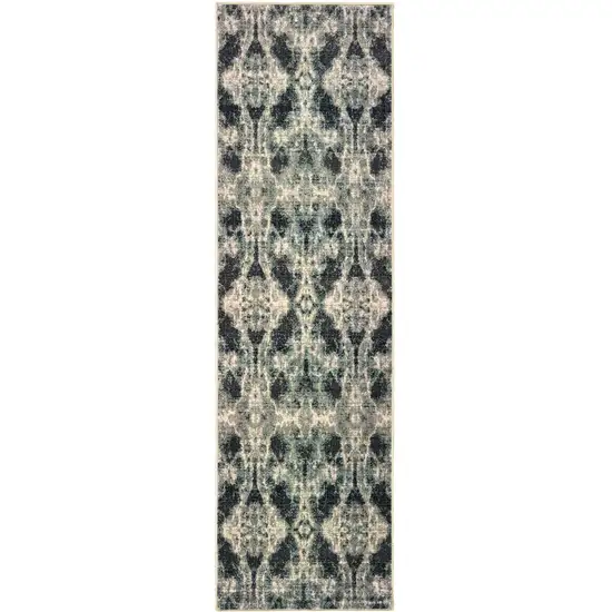 8' Gray And Blue Abstract Runner Rug Photo 2