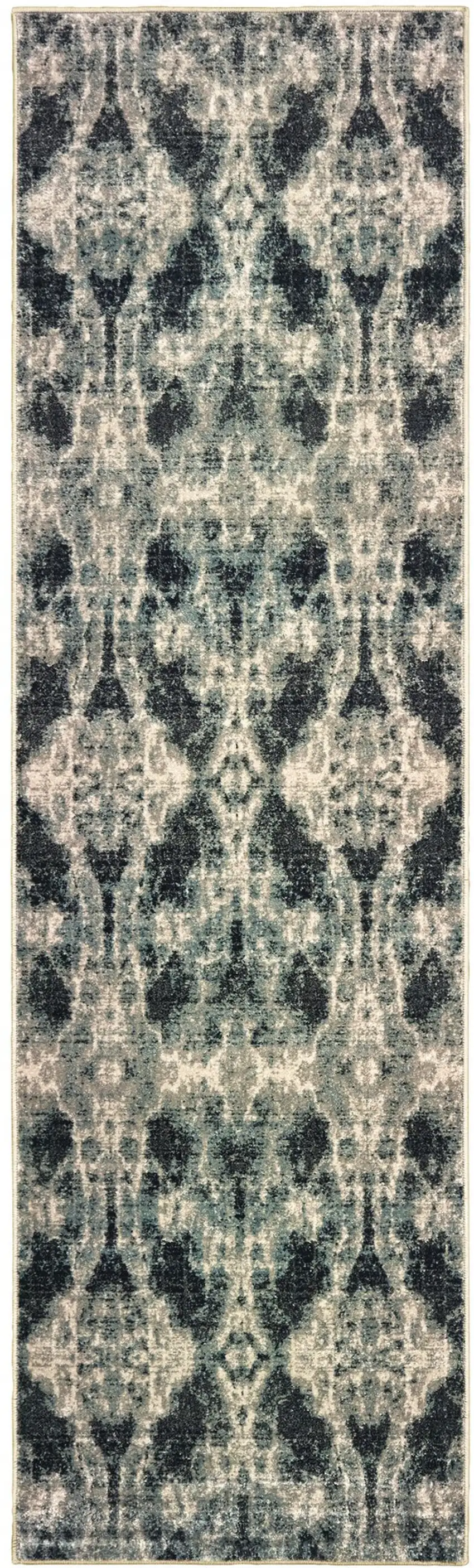 8' Gray And Blue Abstract Runner Rug Photo 4