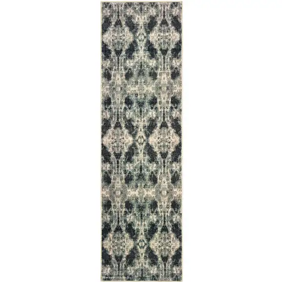 8' Gray And Blue Abstract Runner Rug Photo 4