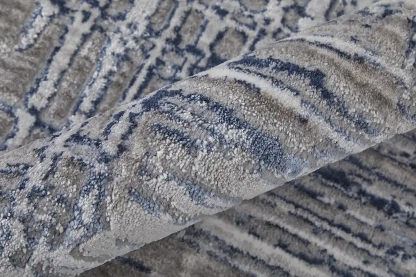 8' Gray And Blue Abstract Stain Resistant Runner Rug Photo 5