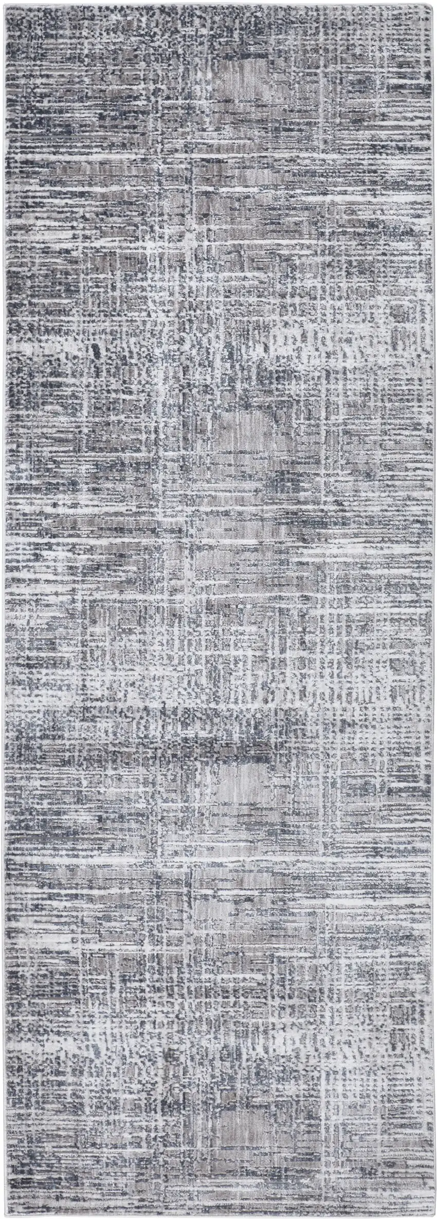 8' Gray And Blue Abstract Stain Resistant Runner Rug Photo 1