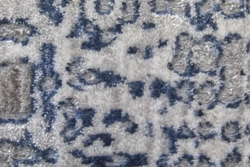 8' Gray And Blue Abstract Stain Resistant Runner Rug Photo 6