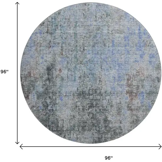 8' Gray And Blue Abstract Washable Round Rug With UV Protection Photo 9