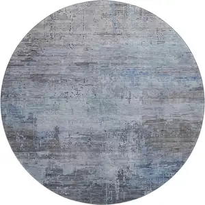 Photo of 8' Gray And Blue Abstract Washable Round Rug With UV Protection